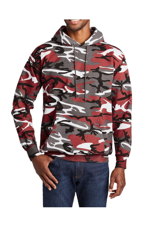 Just Blanks Core Fleece Camo Pullover Hooded Sweatshirt , Red Camo, 4XL