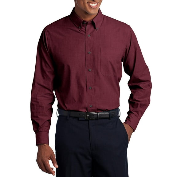 JustBlanks Mens Crosshatch Easy Care Dress Shirt Cotton Polyester Blend Button Down Collar Long Sleeve