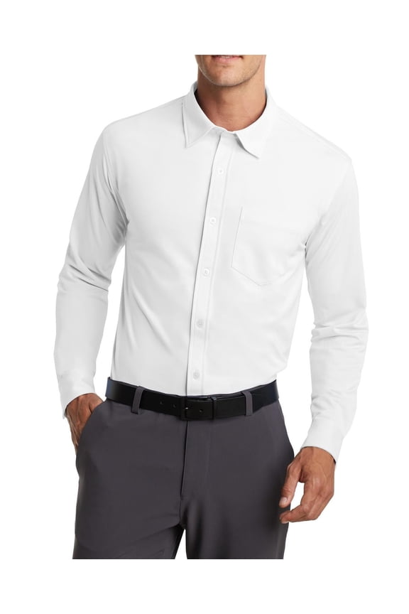 Just Blanks Dimension Knit Dress Shirt Hidden Button Down Collar, White, 4XL