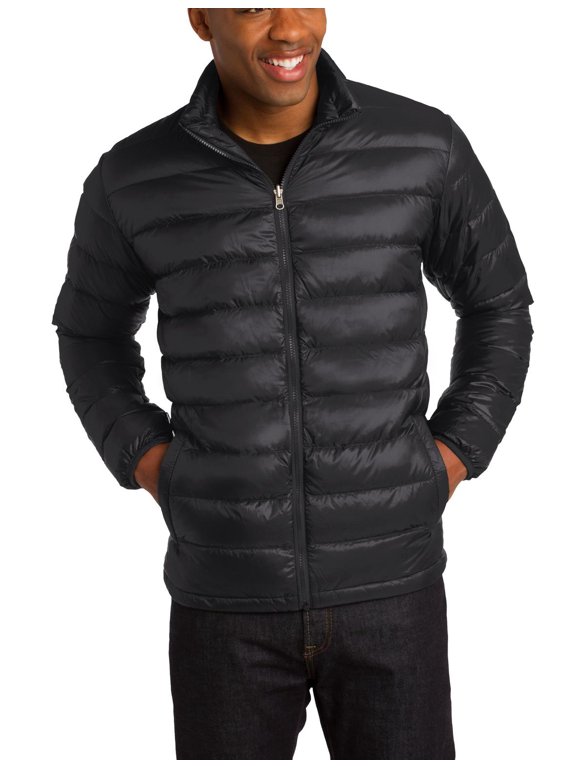 Mens Lightweight Nylon Down Insulated Jacket with Full Zip Stand Collar Long Sleeves