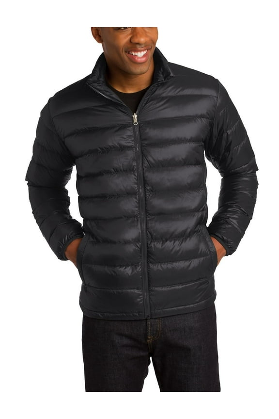 Mens Lightweight Nylon Down Insulated Jacket with Full Zip Stand Collar Long Sleeves