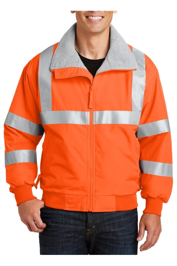 High Visibility Safety Jacket with Reflective Taping Water Resistant Nylon Shell Fleece Lining Ribbed Cuffs Waistband