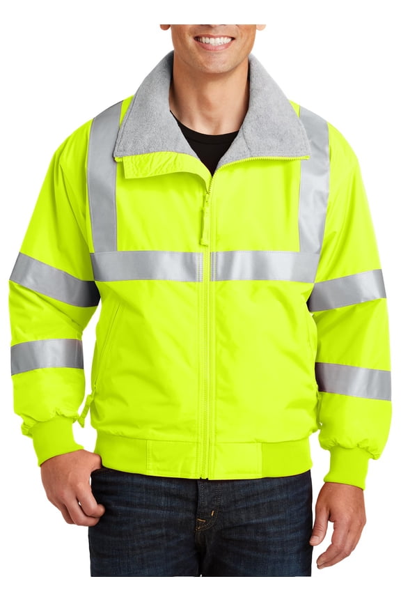 High Visibility Safety Jacket with Reflective Taping Water Resistant Nylon Shell Fleece Lining Ribbed Cuffs Waistband