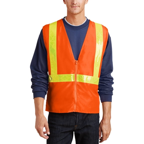 Just Blanks Enhanced Visibility Vest Equipped With 2-Inch PVC Reflective Taping On Both The Front And Back To Ensure Visibility In Low-Light Conditions., Safety Orange/ Reflective, L/XL