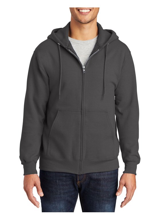 Just Blanks Essential Fleece Full-Zip Hooded Sweatshirt, Charcoal, 4XL