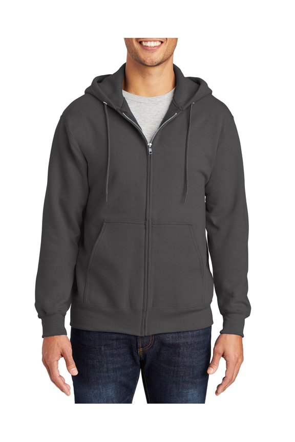 Just Blanks Essential Fleece Full-Zip Hooded Sweatshirt, Charcoal, 4XL