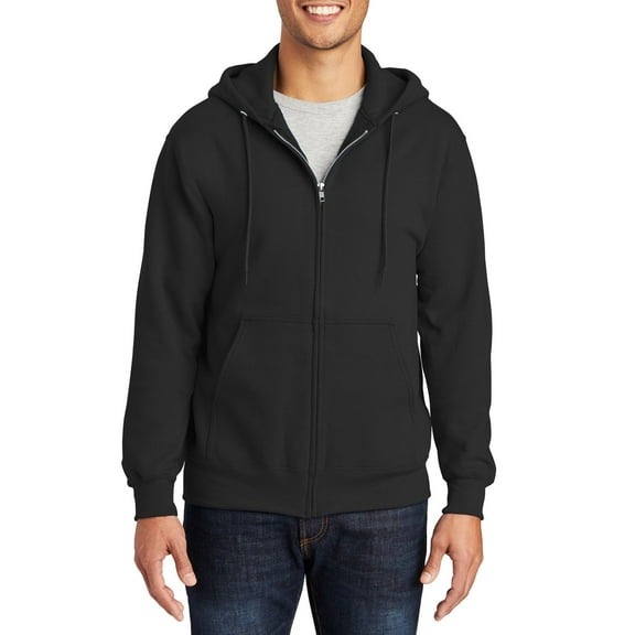 Just Blanks Essential Fleece Full-Zip Hooded Sweatshirt, Jet Black, 4XL