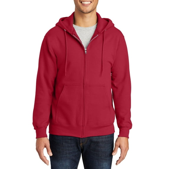Just Blanks Essential Fleece Full-Zip Hooded Sweatshirt, Red, 4XL