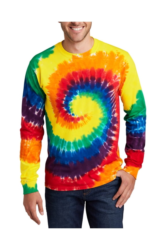 Tie Dye Long Sleeve 100 Cotton Crew Neck Ribbed Cuffs T Shirt
