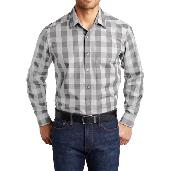 JustBlanks Everyday Plaid Button Up Shirt Cotton Polyester Blend Long Sleeve Open Collar