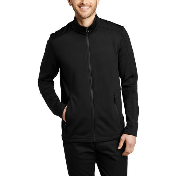 Just Blanks Grid Fleece Jacket Brushed-Back Makes a Warm Molded Center Front Zipper, Deep Black, 4XL
