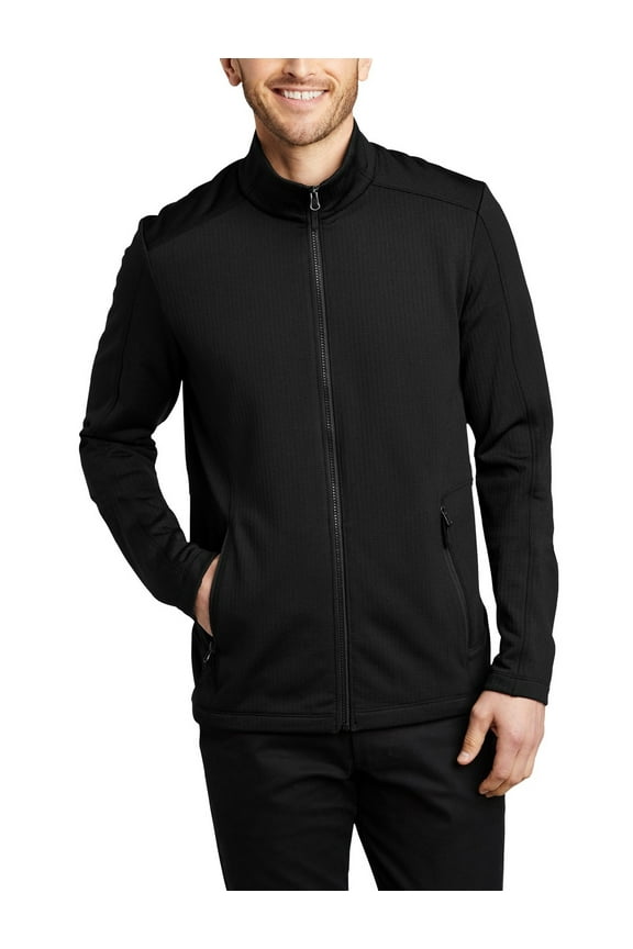 Just Blanks Grid Fleece Jacket Brushed-Back Makes a Warm Molded Center Front Zipper, Deep Black, 4XL