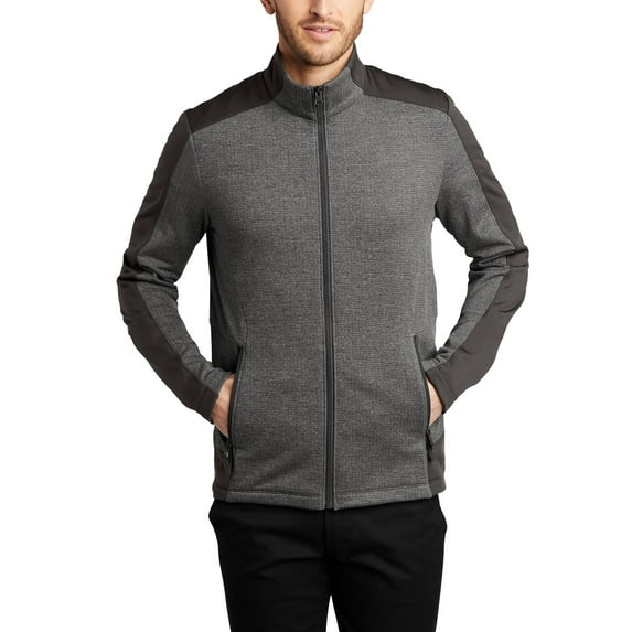 Just Blanks Grid Fleece Jacket Brushed-Back Makes a Warm Molded Center Front Zipper, Grey Smoke Heather/ Grey Smoke, 4XL