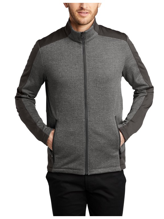 Just Blanks Grid Fleece Jacket Brushed-Back Makes a Warm Molded Center Front Zipper, Grey Smoke Heather/ Grey Smoke, 4XL