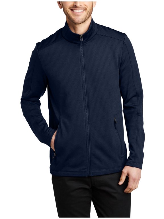 Grid Fleece Full Zip Jacket Polyester Spandex Blend Long Sleeves Stand Collar