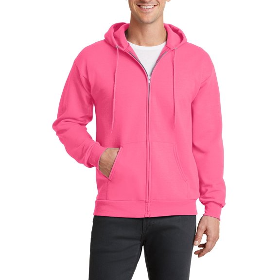 Just Blanks Heavyweight 50/50 Cotton-Poly Zip Hoodie for Custom Printing & Durability, Neon Pink, 4XL