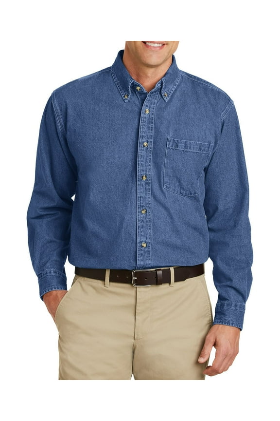 Just Blanks Heavyweight Denim Shirt Double And Triple-Needle Stitching, Dark Blue Stonewashed, 3XL