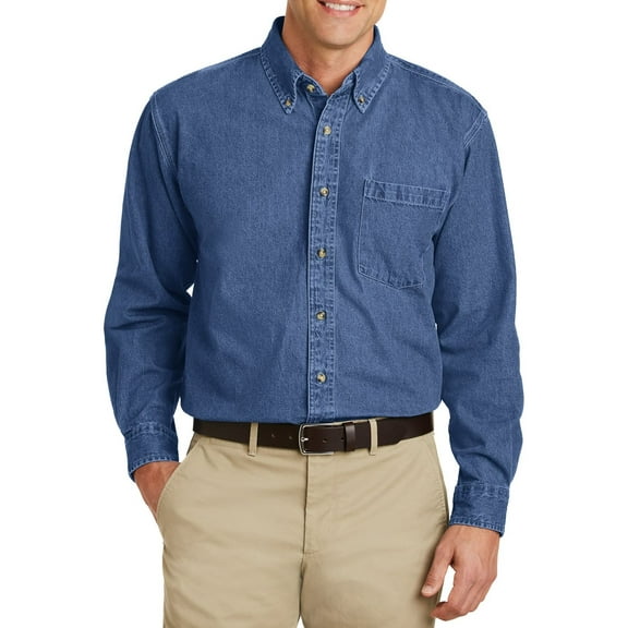 Just Blanks Heavyweight Denim Shirt Double And Triple-Needle Stitching, Dark Blue Stonewashed, 4XL