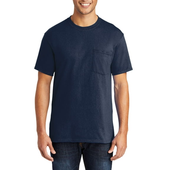 Just Blanks Heavyweight Pocket T-Shirt – Soft, Durable Cotton Tee with Classic Fit and Pocket, Navy, 4XLT