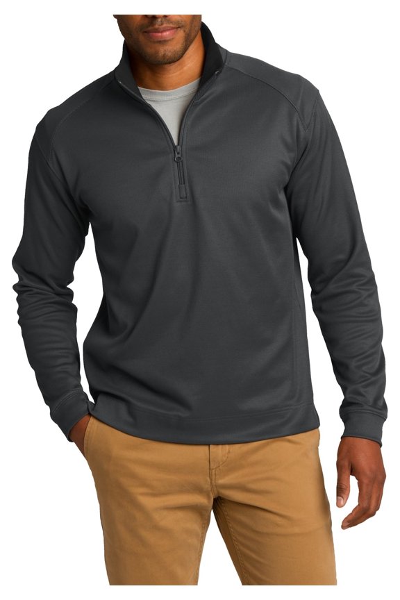 Mens 1 4 Zip Pullover with Vertical Texture Polyester Cotton Blend Cadet Collar Long Sleeves