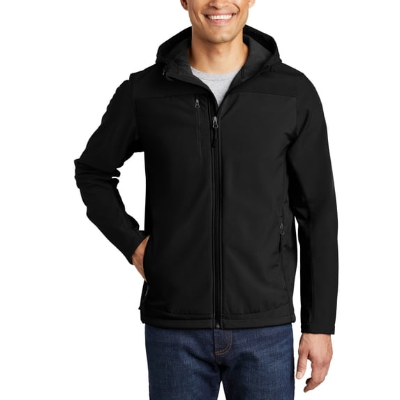 Just Blanks Hooded Core Soft Shell Jacket Reverse Coil Zippers Interior Storm Flap With Chin Guard, Black, 4XL