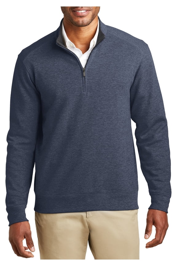 Mens Interlock 1 4 Zip Pullover Cotton Poly Blend Cadet Collar Long Sleeve