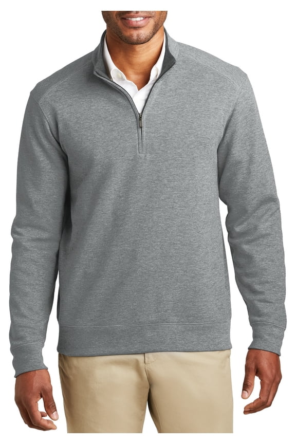 Mens Interlock 1 4 Zip Pullover Cotton Poly Blend Cadet Collar Long Sleeve