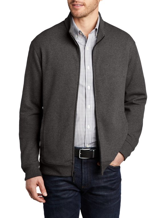 Just Blanks Interlock Full-Zip Jacket Cadet Collar With Contrast Interior Welt Pockets, Charcoal Heather/ Medium Heather Grey, 4XL