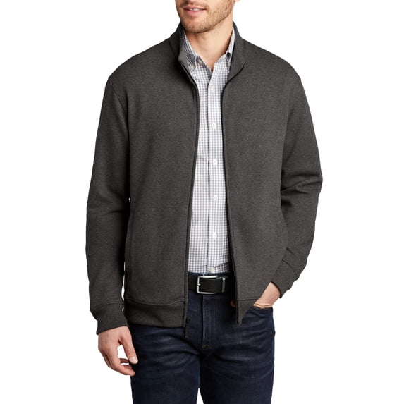 JustBlanks Mens Full Zip Interlock Jacket Cotton Polyester Cadet Collar Long Sleeve Lightweight Layer