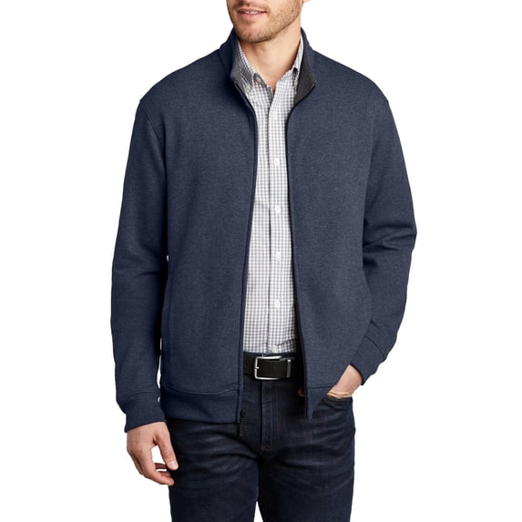 JustBlanks Mens Full Zip Interlock Jacket Cotton Polyester Cadet Collar Long Sleeve Lightweight Layer