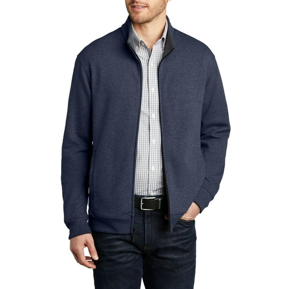 JustBlanks Mens Full Zip Interlock Jacket Cotton Polyester Cadet Collar Long Sleeve Lightweight Layer