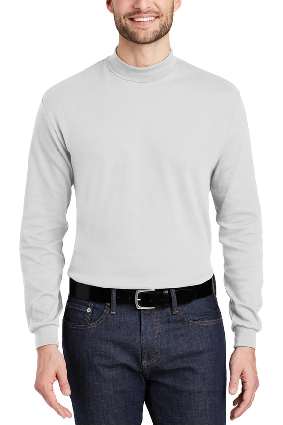 Mens Interlock Knit Mock Turtleneck Long Sleeve Shirt Soft Cotton Blend Comfortable Fit