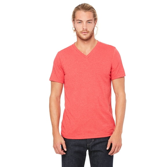 Just Blanks Jersey Short Sleeve V Neck T Shirt Short Sleeves For a Relaxed Fit, HEATHER RED, 3XL