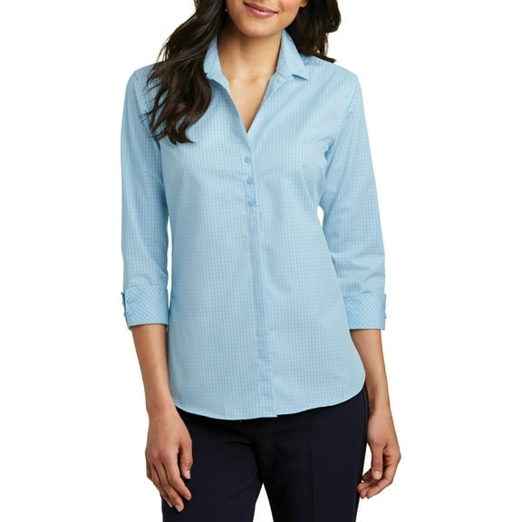 JustBlanks Womens 3 4 Sleeve Easy Care Micro Tattersall Shirt Cotton Polyester Blend with Open Collar