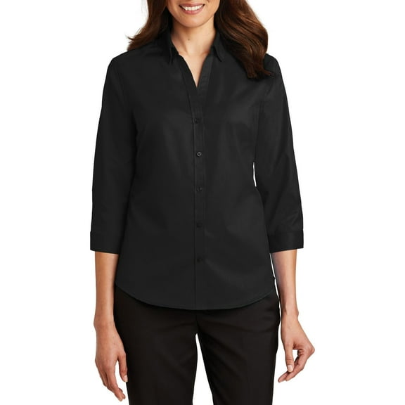 Just Blanks Ladies 3/4 Sleeve SuperPro Twill Shirt, Black, 4XL