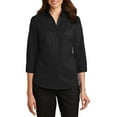 thumbnail image 1 of JustBlanks Womens 3 4 Sleeve SuperPro Twill Shirt with Button Down Collar, 1 of 1