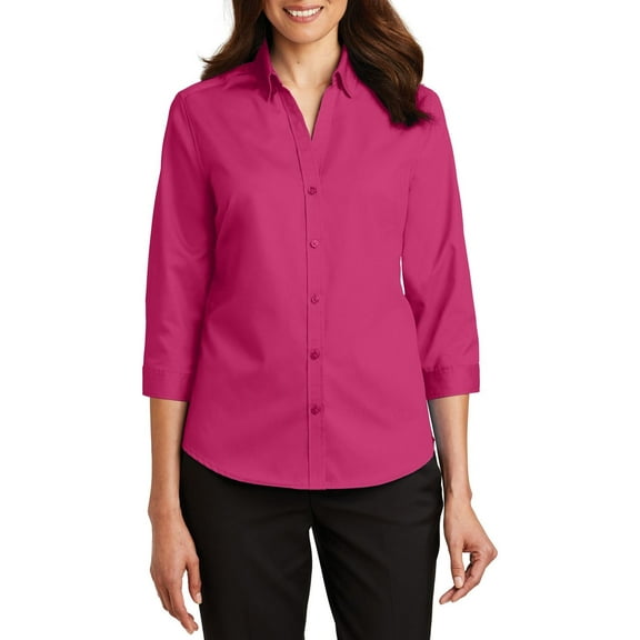 JustBlanks Womens 3 4 Sleeve SuperPro Twill Shirt with Button Down Collar