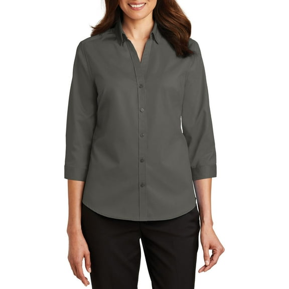 JustBlanks Womens 3 4 Sleeve SuperPro Twill Shirt with Button Down Collar