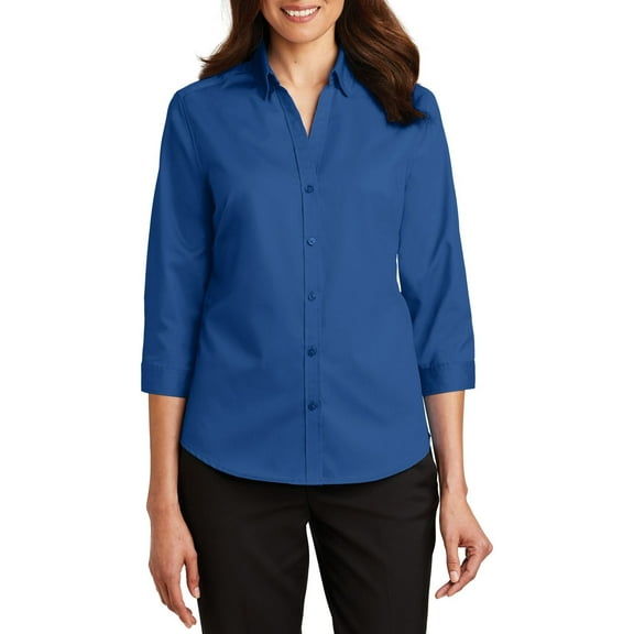 JustBlanks Womens 3 4 Sleeve SuperPro Twill Shirt with Button Down Collar