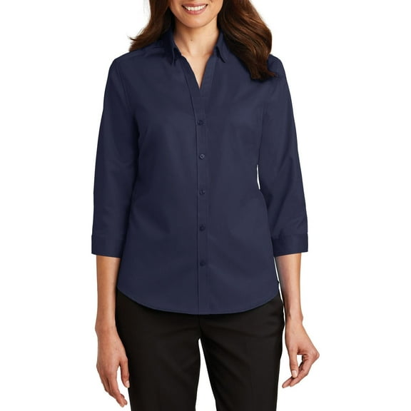 Just Blanks Ladies 3/4 Sleeve SuperPro Twill Shirt, True Navy, 4XL