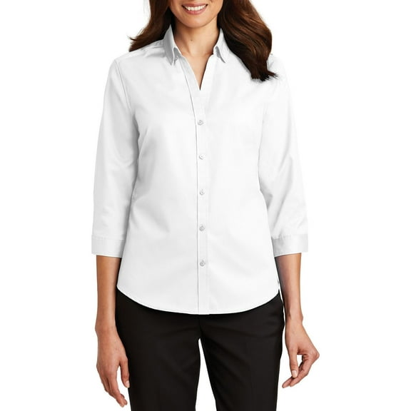 JustBlanks Womens 3 4 Sleeve SuperPro Twill Shirt with Button Down Collar