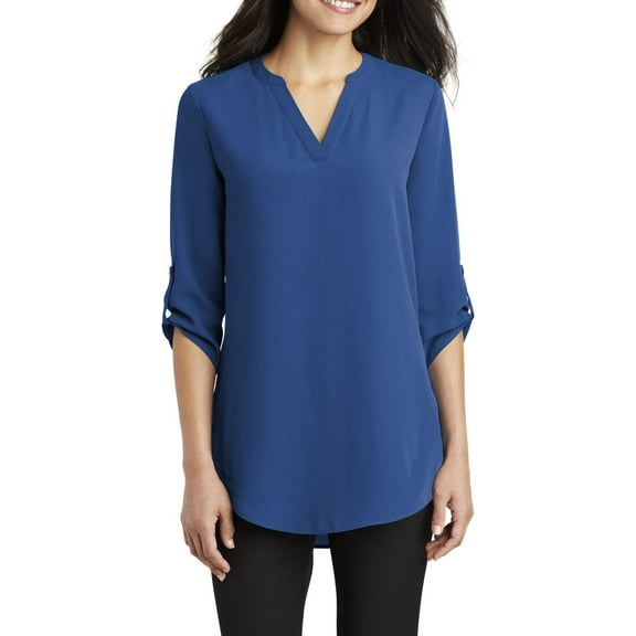 Just Blanks Ladies 3/4-Sleeve Tunic Blouse Metal Buttons Longer Tunic Length, True Blue, 4XL