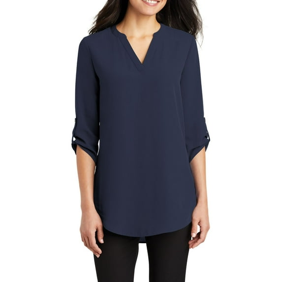 JustBlanks Womens 3 4-Sleeve Tunic Blouse with Split V Neck Lightweight Polyester Crepe