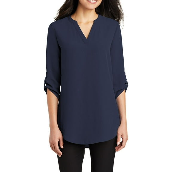 JustBlanks Womens 3 4-Sleeve Tunic Blouse with Split V Neck Lightweight Polyester Crepe