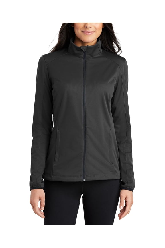 Just Blanks Ladies Active Soft Shell Jacket Breathability Rating Reverse Coil Zipper, Deep Black, 4XL