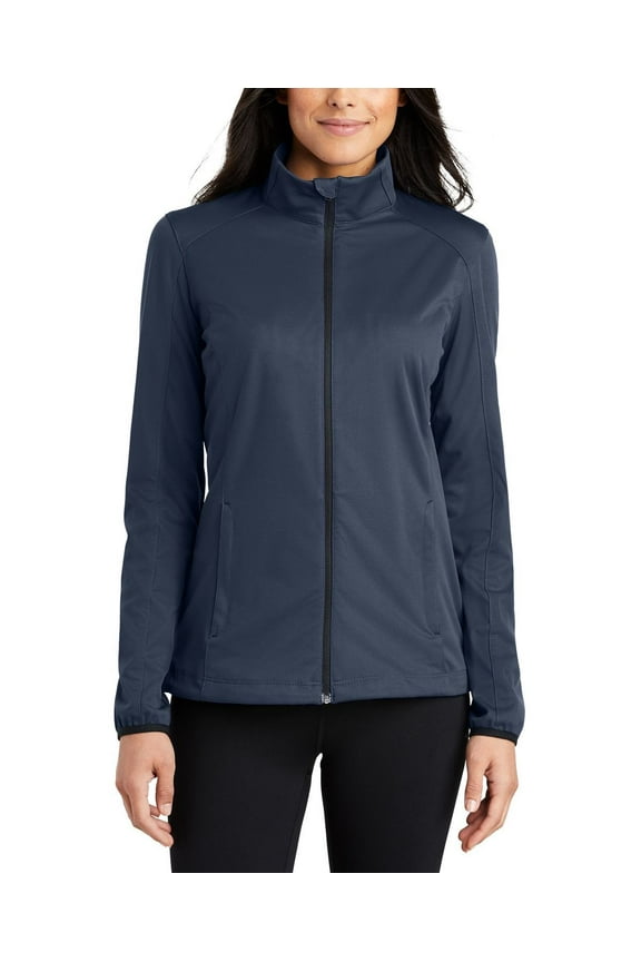 Just Blanks Ladies Active Soft Shell Jacket Breathability Rating Reverse Coil Zipper, Dress Blue Navy, 4XL