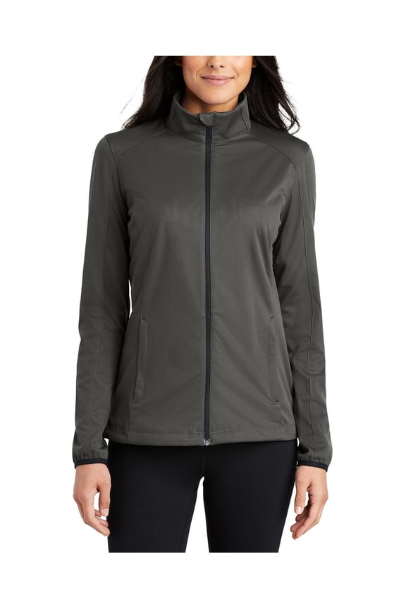 Just Blanks Ladies Active Soft Shell Jacket Breathability Rating Reverse Coil Zipper, Grey Steel, 4XL