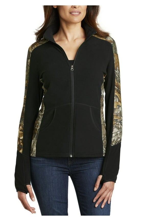 Ladies Full Zip Camouflage Microfleece Jacket Polyester Stand Collar Long Sleeves