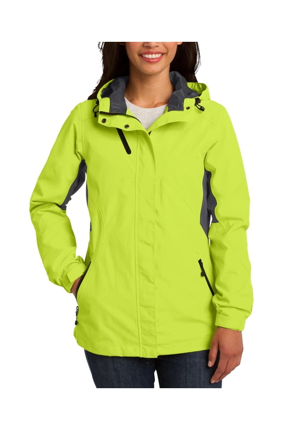 Womens Waterproof Nylon Full Zip Hooded Jacket with Adjustable Hem Long Sleeves