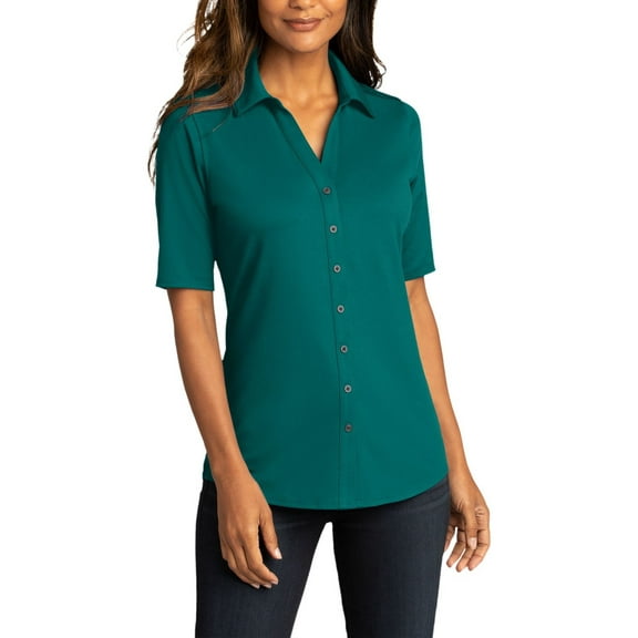 JustBlanks Womens City Stretch Performance Top Stretch Fabric Moisture Wicking Pearl Button Placket